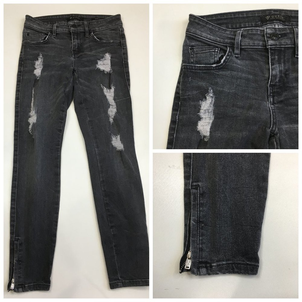 GUESS 5 Pocket Dark Gray Wash Marilyn 3 Zip Ankle Distressed Slim Skinny Jeans